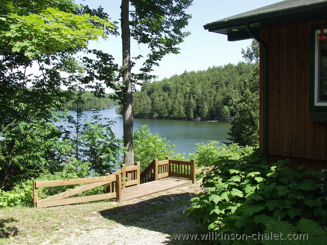 Entrance to the stairs to the lake at the cottage during the Summer,
       overlooking Malone Bay,
       Lac des trente et un milles,
       Bouchette, Quebec